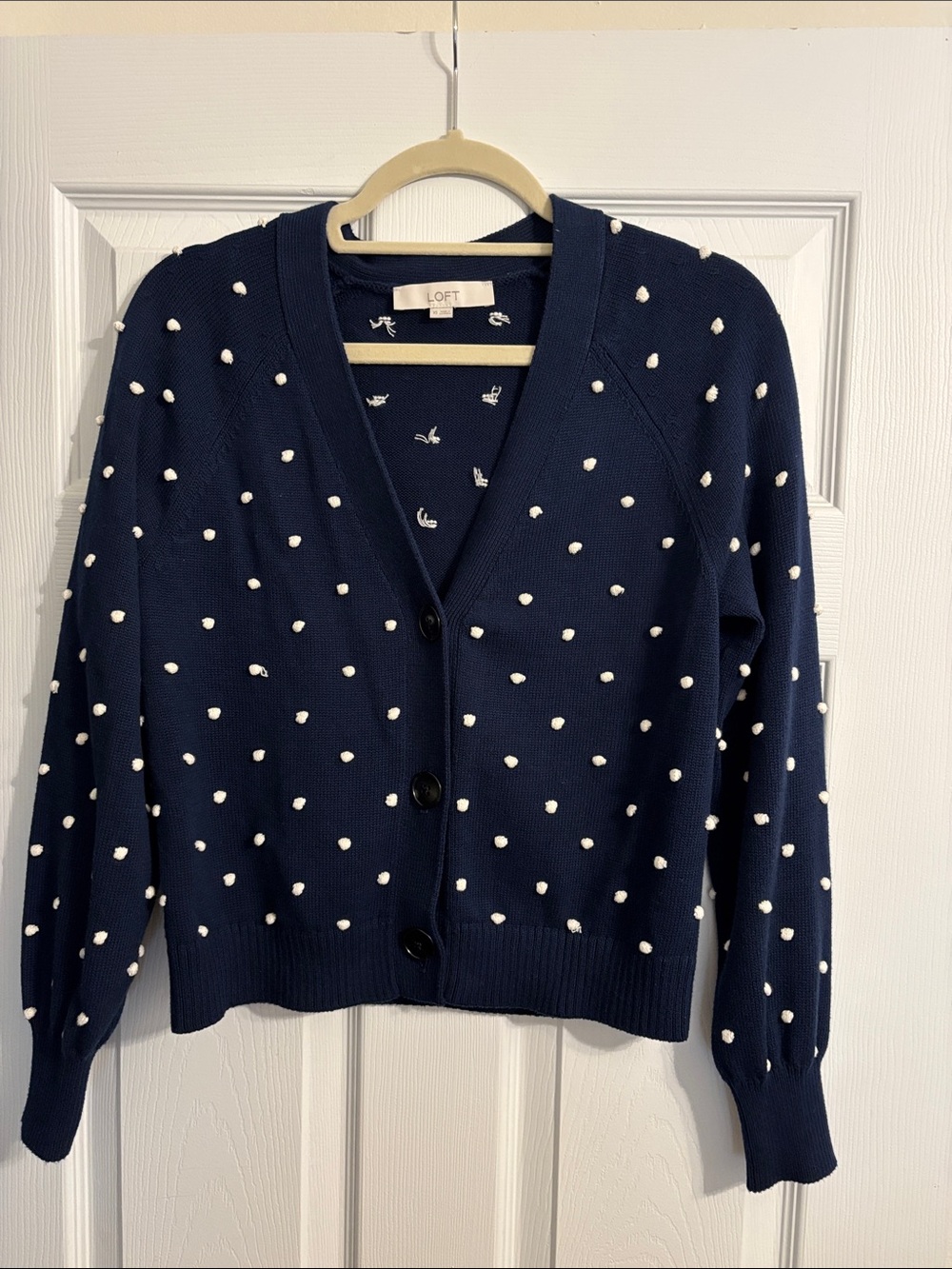 LOFT Navy with White Dot Button-Front Cardigan